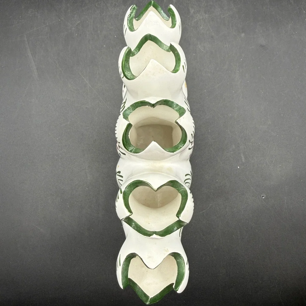 Vintage Ceramic Tulip 5 Finger Vase Hand Painted Floral White Green Portugal